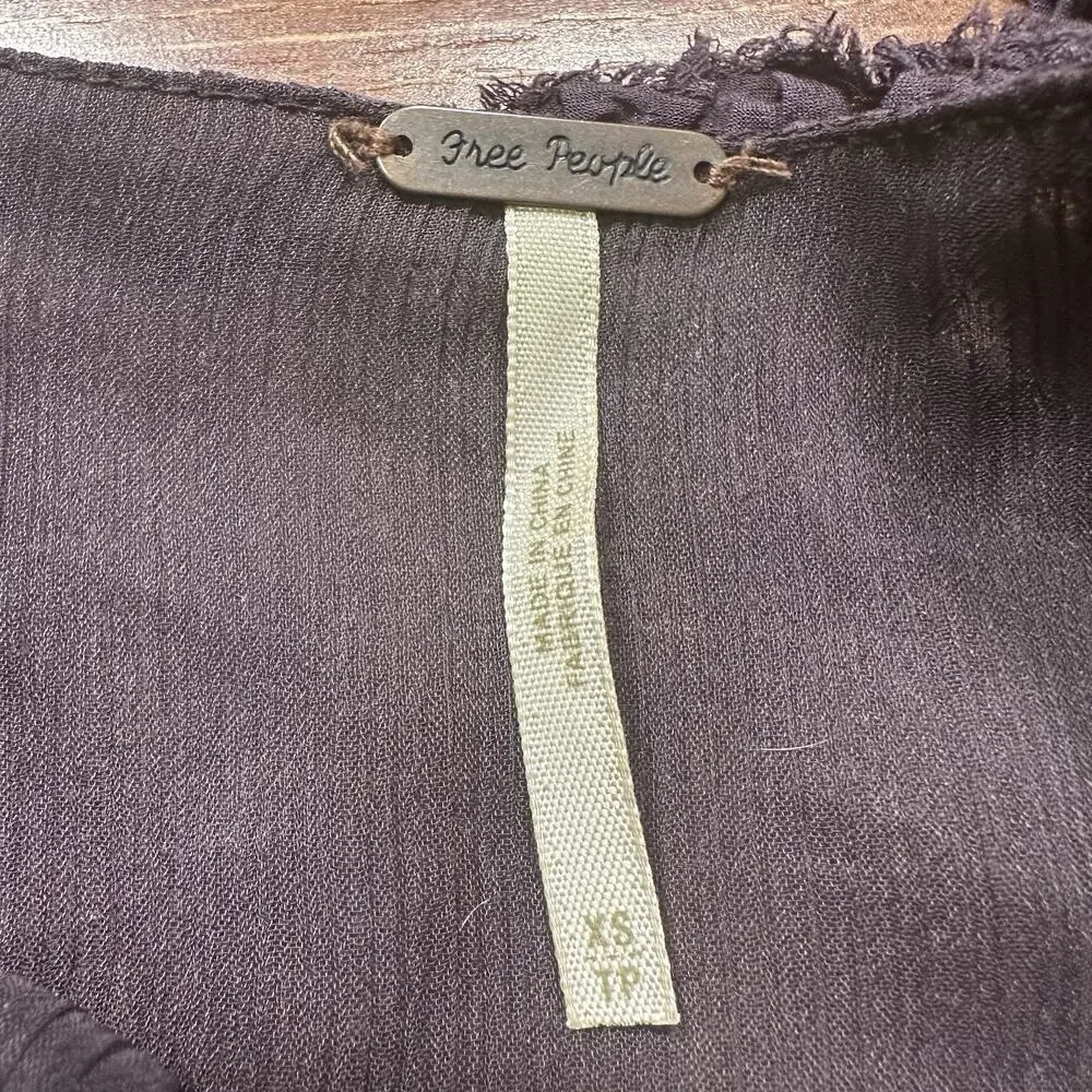 Free People Top Womens S/M Gray 100% Linen Long Sleeve Y2K Bella Swan Babydoll